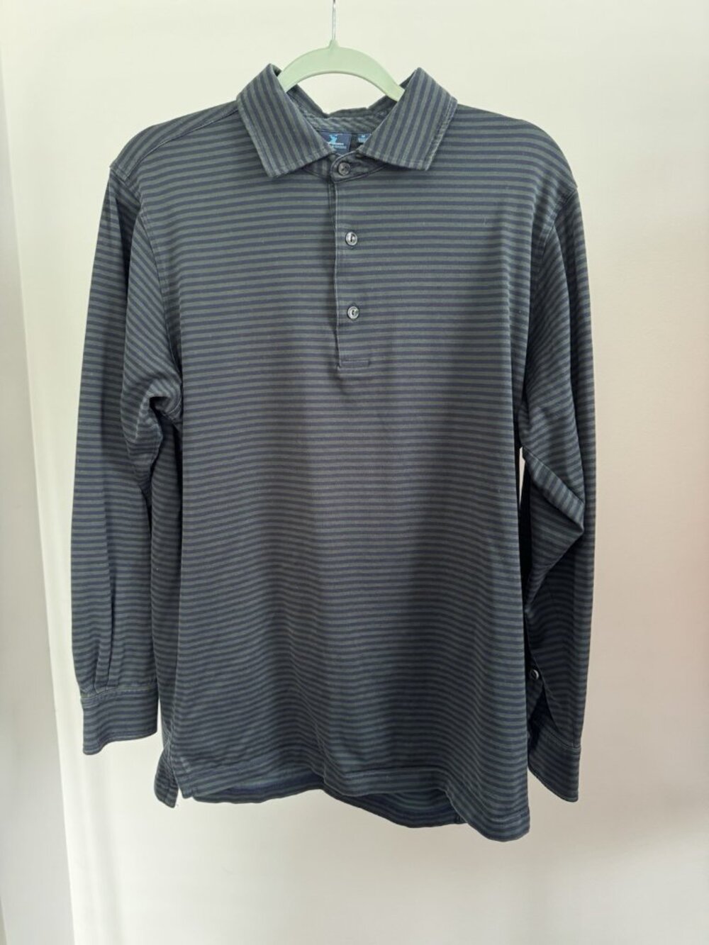 Fairway & Greene Striped Long Sleeve Golf Polo Men's Medium Green